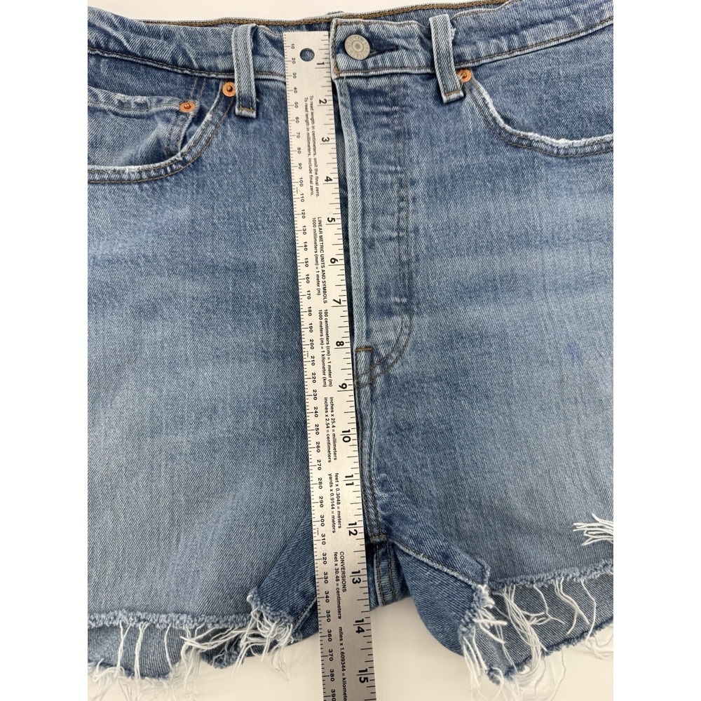 Levi's Ribcage Women's High Rise Cut Off Blue Denim Shorts Button Fly Size 30W - Picture 12 of 13